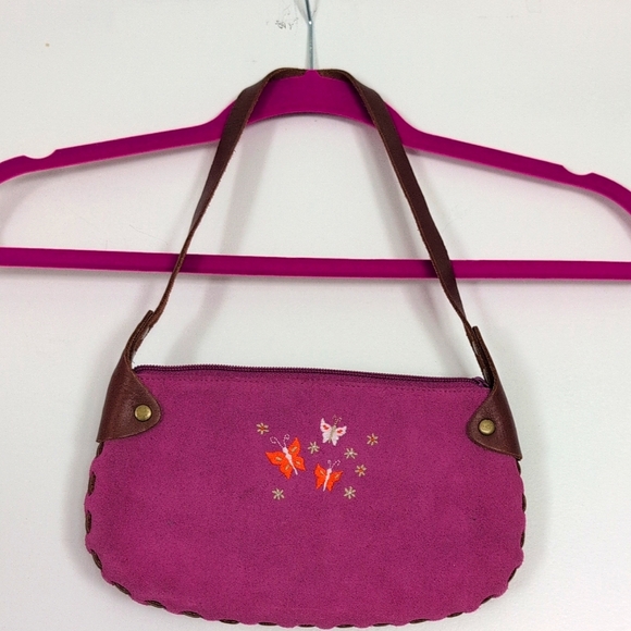 GAP Handbags - Pink genuine Suede Butterfly Embroidered Women's Bag Gap. Clean inside.